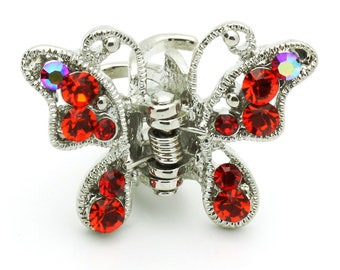 Hand Made Hair Jewelry Butterfly Hair Jaws swarovski crystal Petals Set Of 2 Red(SO5198-rd)