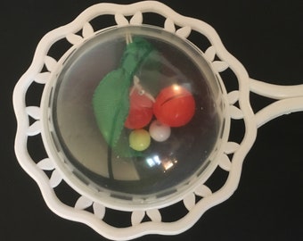 1950s Baby Rattle with Bead and Ribbon Berries