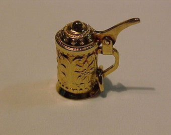 3D -10k yellow gold beer stein pendant/charm-polished -tested-