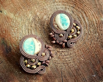 Small stud soutache earrings,brown earrings,statement earrings