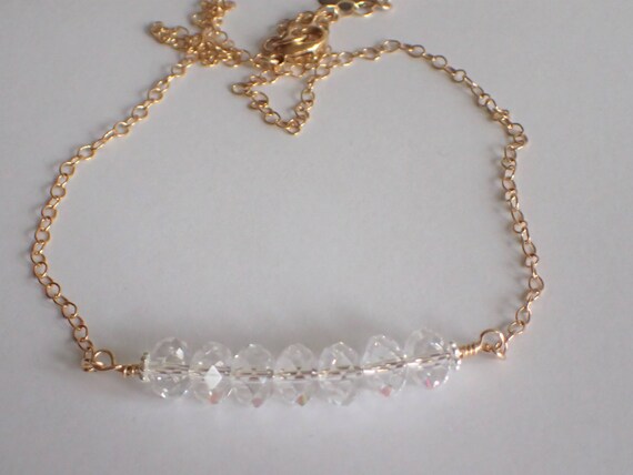 Clear Swarovski Crystal Bar Necklace, 14k Yellow Gold Filled