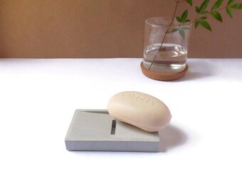concrete soap dish, concrete soap holder, cement soap tray, draining soap dish, bar soap dish, soap deck, sponge holder, modern decor, beton
