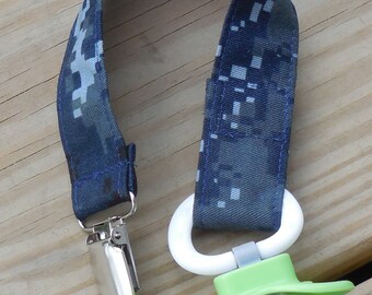 US Navy Baby Military Baby Pacifier Holder Navy NWU Fabric Pacifier Holder NWU Camouflage Fabric Pacifier Holder, Binky Clip