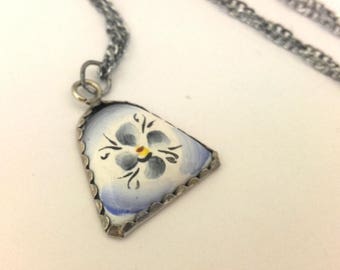 Vintage Russian Finift Финифть Enamel Pendant With Metal Chain Necklace #296