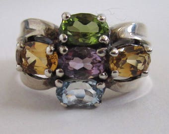 Sterling Silver Citrine, Amethyst, Aquamarine and Peridot Ring