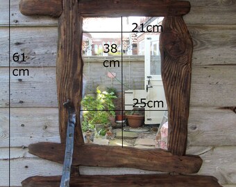 Driftwood/rustic style,mirror & shelf in recycled pine .Medium dark beeswax finish
