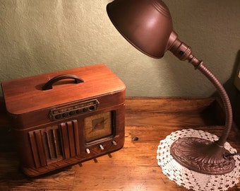 Vintage Art Deco Goose Neck Desk Table Lamp Light Cast Iron Base industrial steampunk