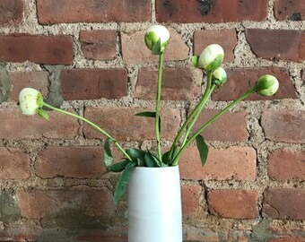 White Stoneware Cylinder Matte White Vase with Pink Interior
