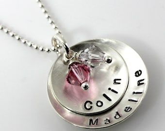 Domed Sweet Stack handstamped and personalized sterling necklace with crystals