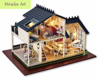 FREE Shipping!!! Furniture DIY Doll House Wodden Miniatura Doll Houses Furniture Kit DIY Puzzle Assemble Dollhouse Toys For Children