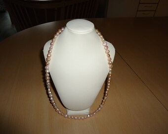 freshwaterpearls rose color necklaces 62 cm long filled gold lock and eye