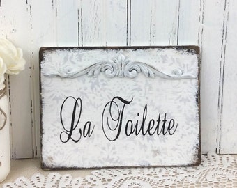 LA TOILETTE sign, French bath sign, vintage styled shabby rustic sign, hand painted powder room sign, French Country decor