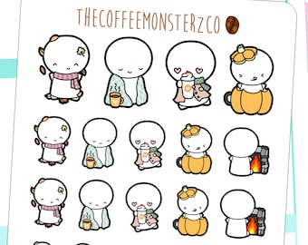 automne emotis - autocollants de planificateur émotions dessiné à la main E168