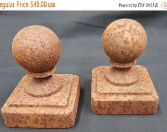 ON SALE Antique Cast Iron Round Ball Shaped Post Finials Set of 2