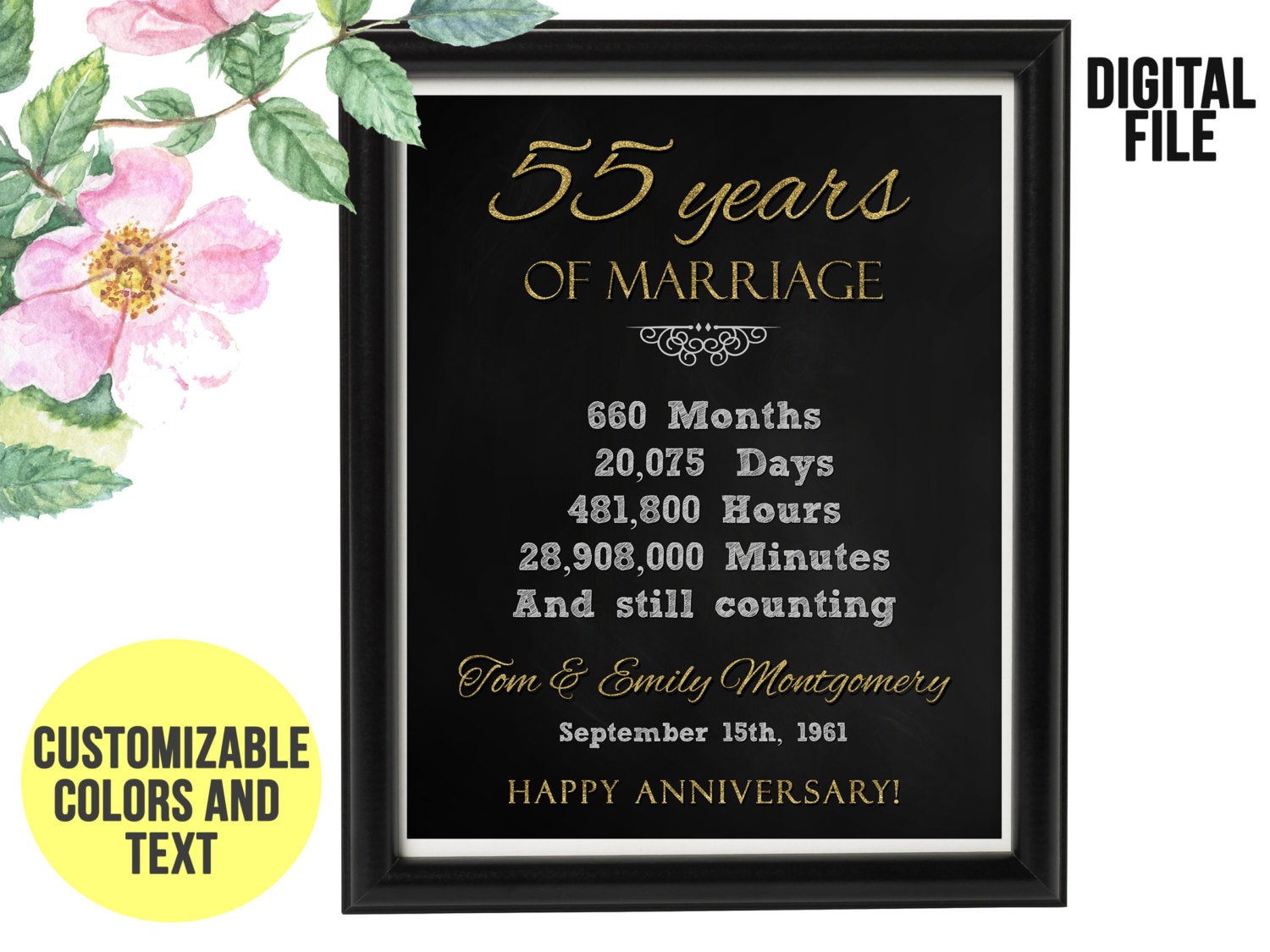 55 Year Wedding Anniversary Gift 55th Anniversary PRINTABLE