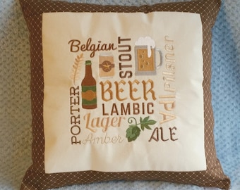 Embroidered Ale / Beer Pillow