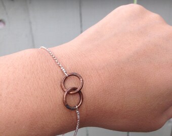 Bronze Tiny Two Circle Bracelet Entwined Together Bracelet 8th & 19th Branze Anniversary Gift Bronze Jewelry