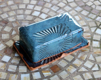 Covered Butter Dish in Slate Blue with Sun Texture - Made to Order
