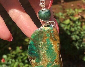 Green turquoise wire wrapped pendant