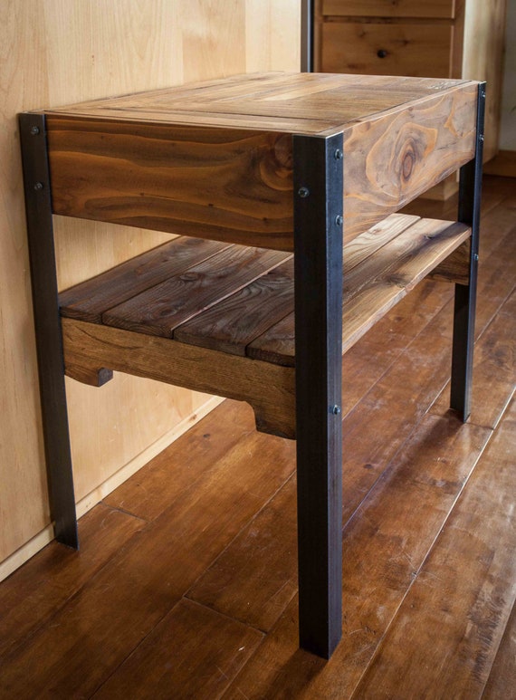 Items similar to Pallet Wood Side Table with Wooden Shelf ...