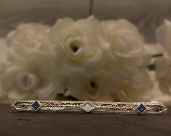Vintage Diamond and Sapphire Pin
