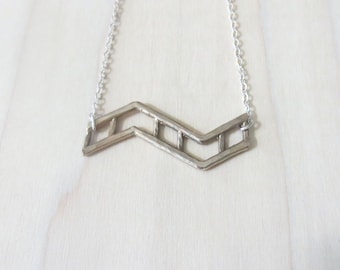 Two Tone Small Zig Zag Necklace- Bronze and Silver- Handmade Chevron Necklace- Silver Chain- Lattice-Ladder-Geometric Necklace- Gift for her