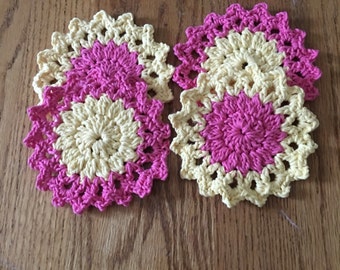 Handmade crochet flower coasters set if 4