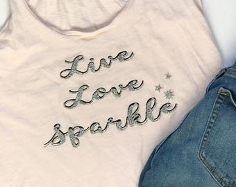 Live Love Sparkle Pink Racerback Tank Top, One of a Kind, Size Medium