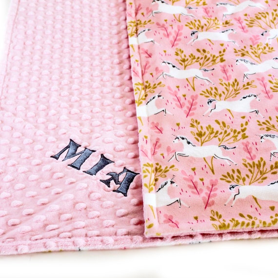 Toddler Blanket, 48 x 60 Gray Minky Blanket, Pink Unicorn Blanket, Personalized Blanket, Kid Minky Blanket, Minky Throw, Pink Blanket