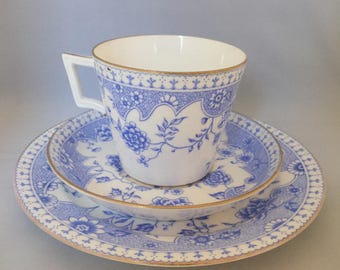 Antique 1910s 1920s 20s Windsor blue and white bone china cup & saucer plate trio