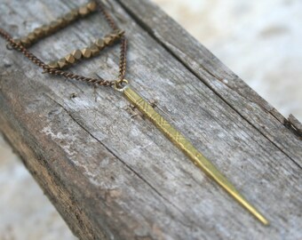 Brass Necklace with Vintage Spike- Hidalgo Collection - Brass Necklace - Boho Necklace - Boho Jewelry - Bohemian Jewelry