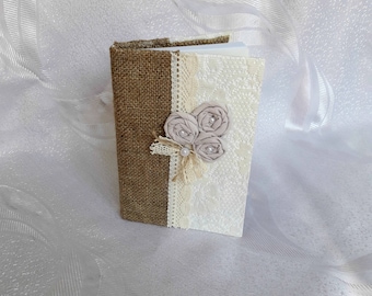Vintage Journal, Rustic Notebook, Lace Notebook, Burlap Wedding Memory Book, Rustic Memory Book,Burlap Lace Book,Bridal Journal,Lace Journal