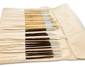 Solabela Artist Brushes. Set of 24 w/ Canvas Roll-up Pouch - Montreal