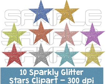 Digital Glitter Star Clipart, Sparkly Glittery Star, Gold, Silver, Pink Glitter Clipart, Glitter Shapes
