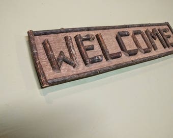 Rustic twig sign WELCOME Adirondack home decor camp cabin sign