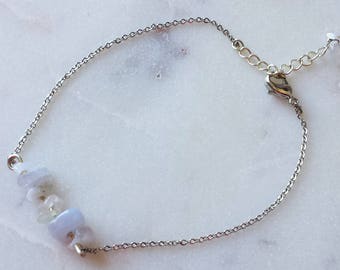 Blue Lace Agate Chain Bracelet/ Gemstone Bracelet/ Natural Stone Bracelet/ Natural Crystal Bracelet/ Crystal Bracelet/ Healing Crystal