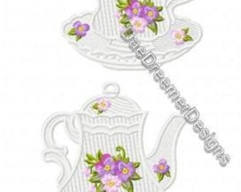 Tea Pot and cup lace ornament