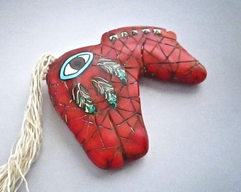 Horse Pendant, Coral Focal Bead, Native American, Polymer Clay, Primitive Necklace, Horse Fetish, Custom Jewelry, Wearable Art