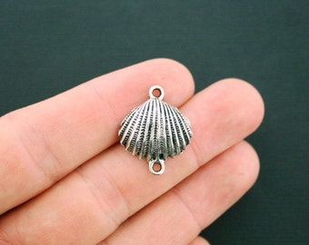 8 Seashell Connector Charms Antique Silver Tone - SC6165