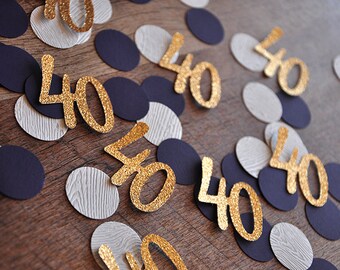40th Birthday Decoration. Handcrafted in 2-5 Business Days. 40 Number Confetti 50CT. Woodgrain Plum and Glitter Gold Confetti.