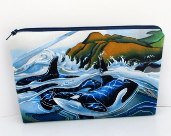 Make Up Cosmetic Zipper Pouch, Whales of the Pacific, By Ocean Patch