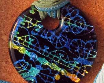 Dichroic Donut Pendant - Fused Glass Pendant - Glass Jewelry - Dichroic Necklace - Dichroic Jewelry - Fused Glass Necklace