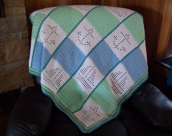 Downloadable Pattern - Crocheted Baby Afghan - Nautical Theme Boats and Anchors