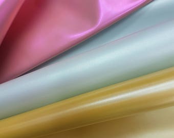 NEW - Pearly Metallic Glossy Sheen Effect Lambskin Yellow or Pink or Off White Color Genuine Leather Shiny Pearly Surface