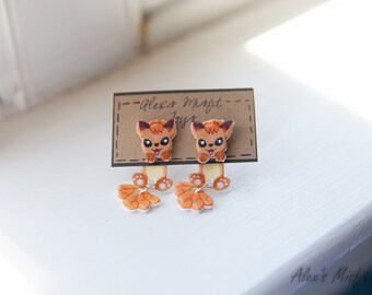 Cute Clinging Vulpix Pokemon Earrings