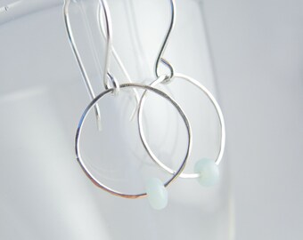 Silver Earrings, Sterling Silver Hoop Earring, Simple, Minimalist Jewelry, Sundance Style Jewelry, Peruvian Opal, October Birthstone