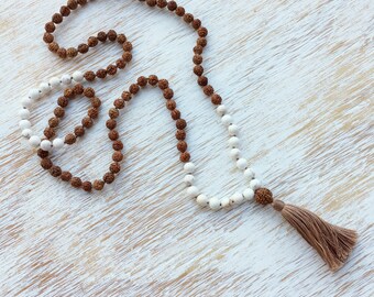Magnesite Rudraksha Mala, White Mala Necklace, 108 Mala Bead, Prayer Beads, Mala Bead Necklace, Mala Beads 108, Buddhist Jewelry, Mala Beads