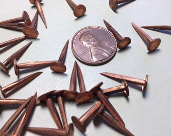 30 Vintage Copper Tacks, 5/8" Long Tacks, Salvaged Hardware, Carpentry Woodworking Supply - Lot of 30 Tacks
