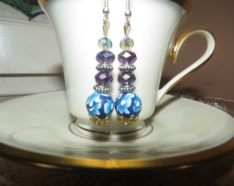 Handmade unique blue earrings.