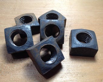 6 Vintage Square Nuts, Salvaged Hardware, Restoration Hardware, Buffalo Bolt Co, Industrial, Steampunk, Assemblage, Jewelry, Craft Supply